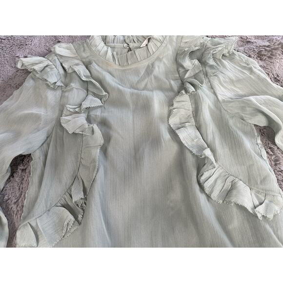 H & M Ruffled 3/4 Sleeve Chiffon Blouse Top Size 2 Green - Picture 3 of 10